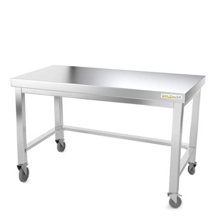 Table inox soubassement 1400 x 800 mm avec renfort sur roulettes / GOLDINOX