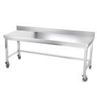 Table inox soubassement 1800 x 800 mm adossée avec renfort sur roulettes / GOLDINOX 