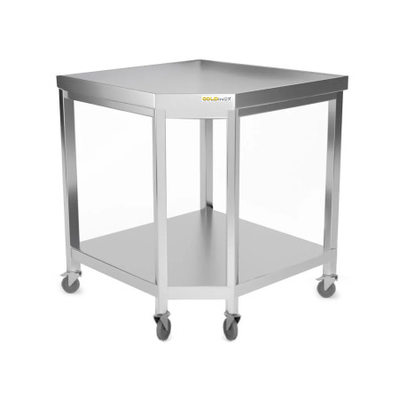 Table inox d'angle 1000 x 700 mm sur roulettes / GOLDINOX