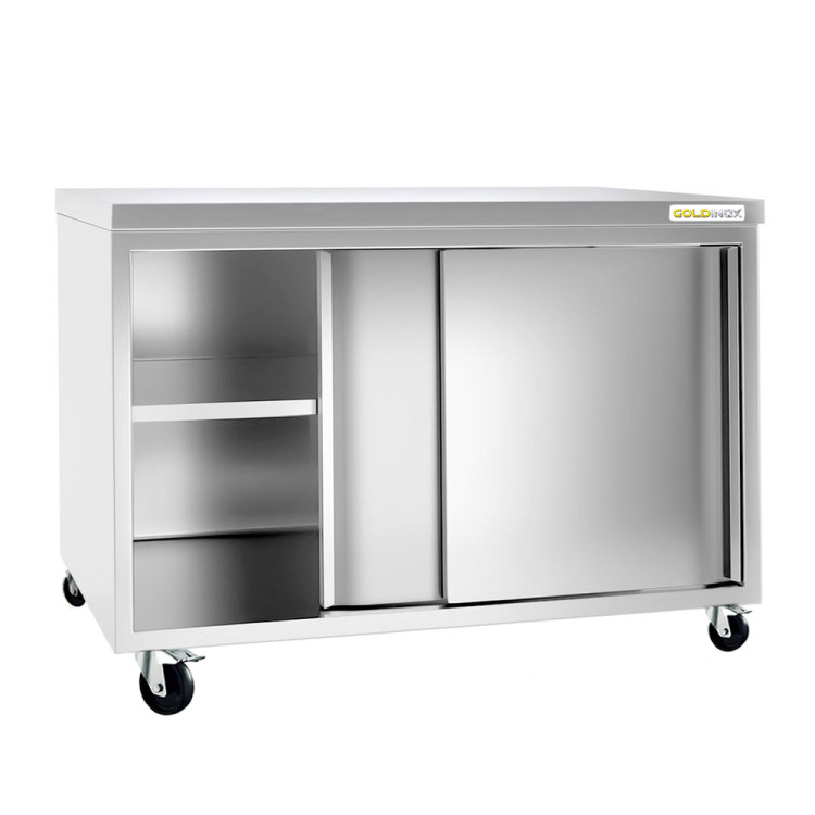 Meuble bas inox 1400 x 800 mm sur roulettes / GOLDINOX