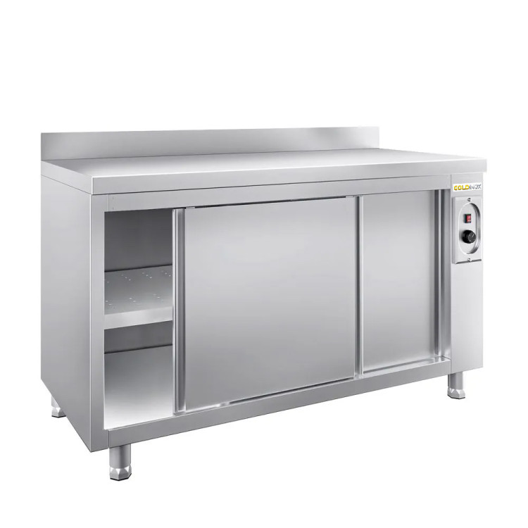 Meuble bas inox chauffant 1500 x 700 mm adossée PREMIUM / GOLDINOX