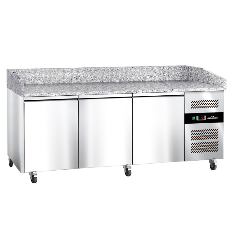 Meuble à pizza réfrigéré Tropicalisée avec granit 3 portes PREMIUM - GOLDINOX