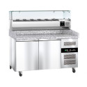 Meuble à pizza réfrigéré Tropicalisée 2 portes avec vitrine ingrédients (6x GN1/3) PREMIUM - GOLDINOX