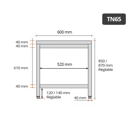 Table inox 600 x 500 mm / GOLDINOX