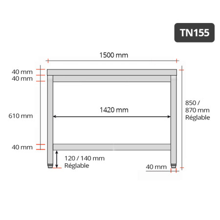 Table inox 1500 x 500 mm / GOLDINOX