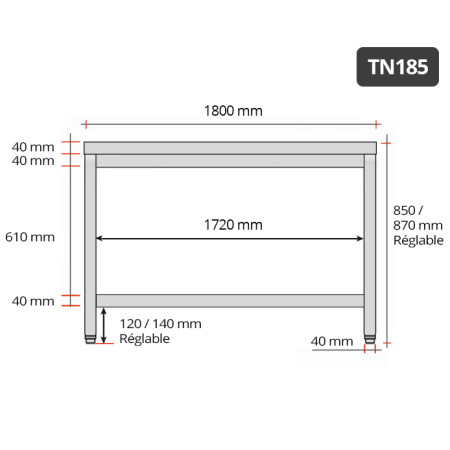 Table inox 1800 x 500 mm / GOLDINOX