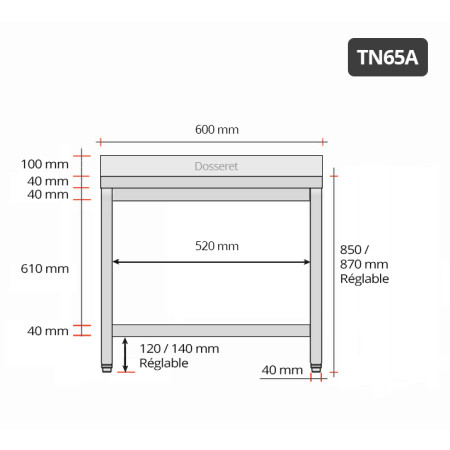 Table inox 600 x 500 mm adossée / GOLDINOX