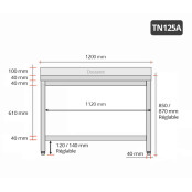 Table inox 1200 x 500 mm adossée / GOLDINOX