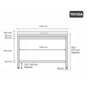 Table inox 1500 x 500 mm adossée / GOLDINOX