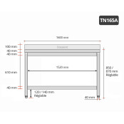 Table inox 1600 x 500 mm adossée / GOLDINOX