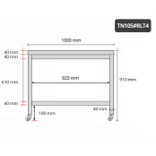 Table inox 1000 x 500 mm sur roulettes / GOLDINOX