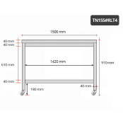 Table inox 1500 x 500 mm sur roulettes / GOLDINOX