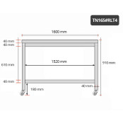 Table inox 1600 x 500 mm sur roulettes / GOLDINOX