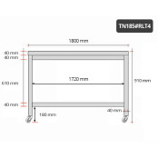 Table inox 1800 x 500 mm sur roulettes / GOLDINOX