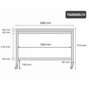 Table inox 2000 x 500 mm sur roulettes / GOLDINOX