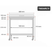 Table inox 600 x 500 mm adossée sur roulettes / GOLDINOX