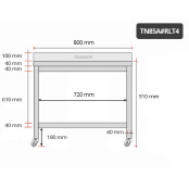 Table inox 800 x 500 mm adossée sur roulettes / GOLDINOX