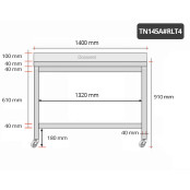 Table inox 1400 x 500 mm adossée sur roulettes / GOLDINOX