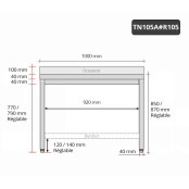 Table inox 1000 x 500 mm adossée avec renfort / GOLDINOX