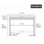 Table inox 1200 x 500 mm adossée avec renfort / GOLDINOX