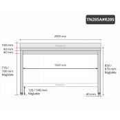 Table inox 2000 x 500 mm adossée avec renfort / GOLDINOX