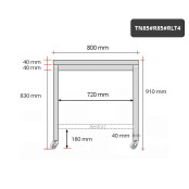 Table inox 800 x 500 mm avec renfort sur roulettes / GOLDINOX