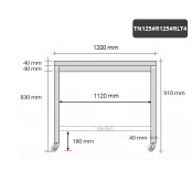 Table inox 1200 x 500 mm avec renfort sur roulettes / GOLDINOX