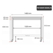 Table inox 1400 x 500 mm avec renfort sur roulettes / GOLDINOX