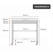 Table inox 600 x 500 mm adossée avec renfort sur roulettes / GOLDINOX