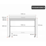 Table inox 1500 x 500 mm adossée avec renfort sur roulettes / GOLDINOX