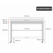 Table inox 1800 x 500 mm adossée avec renfort sur roulettes / GOLDINOX