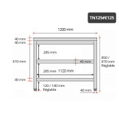 Table inox 1200 x 500 mm avec 2 étagères / GOLDINOX