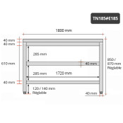 Table inox 1800 x 500 mm avec 2 étagères / GOLDINOX