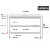 Table inox 2000 x 500 mm adossée avec 2 étagères / GOLDINOX