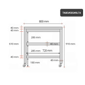 Table inox 800 x 500 mm avec 2 étagères sur roulettes / GOLDINOX