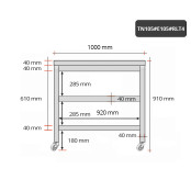 Table inox 1000 x 500 mm avec 2 étagères sur roulettes / GOLDINOX