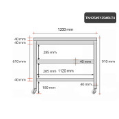 Table inox 1200 x 500 mm avec 2 étagères sur roulettes / GOLDINOX