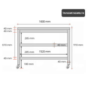 Table inox 1600 x 500 mm avec 2 étagères sur roulettes / GOLDINOX