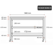 Table inox 1800 x 500 mm avec 2 étagères sur roulettes / GOLDINOX