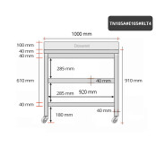 Table inox 1000 x 500 mm adossée avec 2 étagères sur roulettes / GOLDINOX