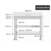 Table inox 1200 x 500 mm adossée avec 2 étagères sur roulettes / GOLDINOX