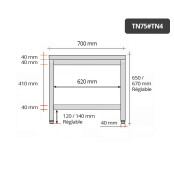 Table inox soubassement 700 x 500 mm / GOLDINOX