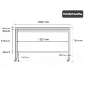 Table inox soubassement 2000 x 500 mm sur roulettes / GOLDINOX 