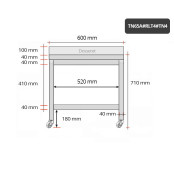 Table inox soubassement 600 x 500 mm adossée sur roulettes / GOLDINOX