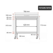 Table inox soubassement 700 x 500 mm adossée sur roulettes / GOLDINOX