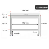 Table inox soubassement 1500 x 500 mm adossée sur roulettes / GOLDINOX