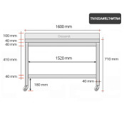 Table inox soubassement 1600 x 500 mm adossée sur roulettes / GOLDINOX