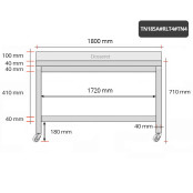 Table inox soubassement 1800 x 500 mm adossée sur roulettes / GOLDINOX