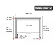 Table inox soubassement 1000 x 500 mm avec renfort / GOLDINOX