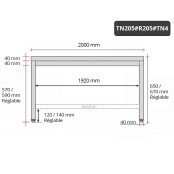 Table inox soubassement 2000 x 500 mm avec renfort / GOLDINOX